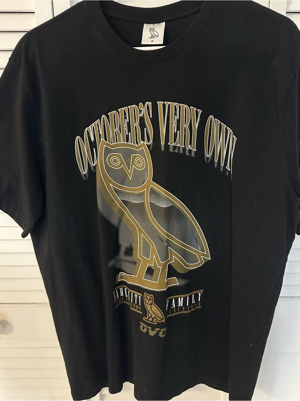 OVO Black Tee with Gold Owl and Lettering